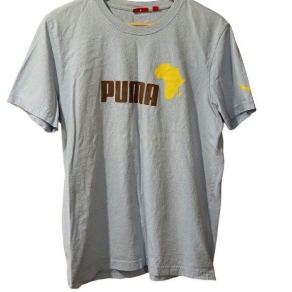 Puma Africa Light Blue Spellout Logo Tshirt Medium - Picture 1 of 8